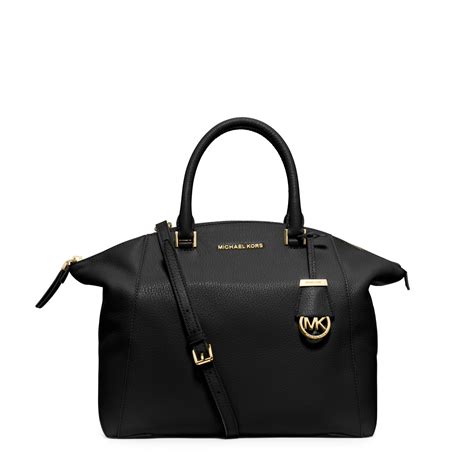 michael kors riley satchel black|Michael Kors black shoulder handbags.